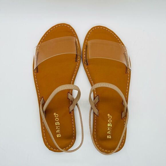Bamboo Women's Summer Multi Strap Slingback Sandals Clear Beige Size 5.5 New - Picture 6 of 8